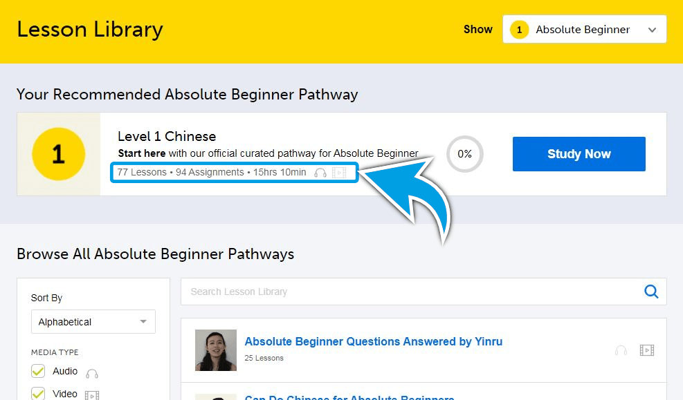 Chineseclass101-Review-lesson-dashboard-absolute-beginner-lessons