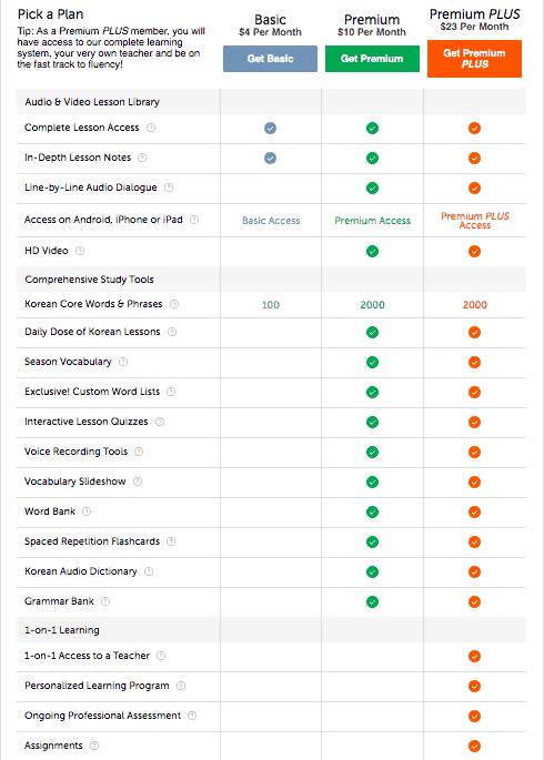 KoreanClass101-Review-Pricing